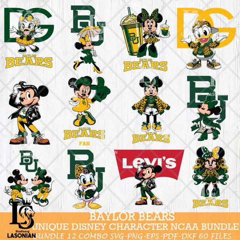 Baylor Bears Disney character NCAA Bundle 12 Svg Eps Dxf Png File, Digital Download, Instant Download