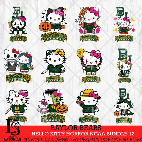 Baylor Bears Hello Kitty Horror NCAA Bundle 12 SVG Svg Eps Dxf Png File, Digital Download