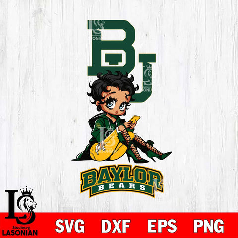 Baylor Bears Style Black Fan Girl Betty Boop, Svg Eps Dxf Png File, Digital Download
