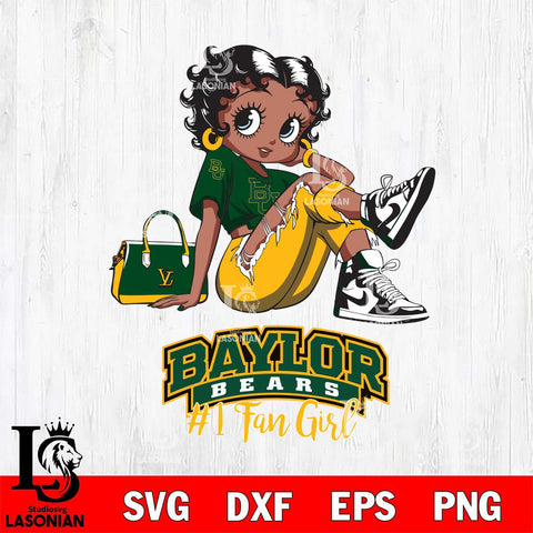 Baylor Bears #1 Black Fan Girl Betty Boop, Svg Eps Dxf Png File, Digital Download