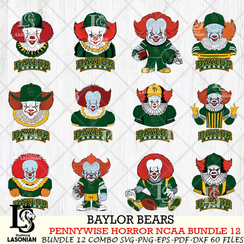 Baylor Bears  Pennywise Horror NCAA Bundle 12 SVG Svg Eps Dxf Png File, Digital Download