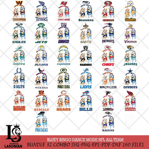 Bluey Bingo Dance Mode NFL ALL TEAM Svg Eps Dxf Png File, Bundle NFL svg, Digital Download, Instant Download