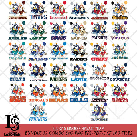 Bluey & Bingo 2 NFL ALL TEAM Svg Eps Dxf Png File, Bundle NFL svg, Digital Download, Instant Download