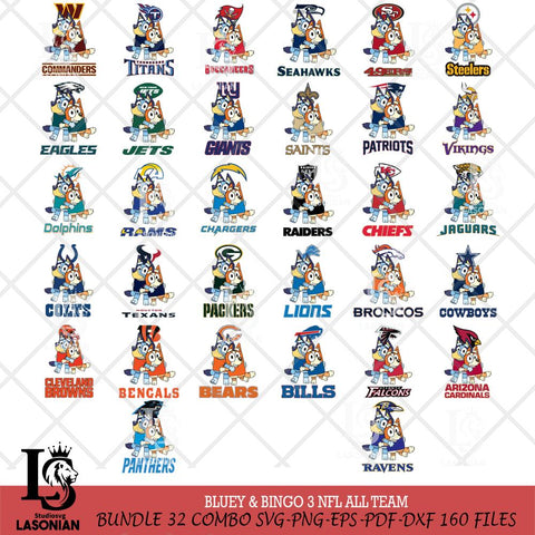 Bluey & Bingo 3 NFL ALL TEAM Svg Eps Dxf Png File, Bundle NFL svg, Digital Download, Instant Download