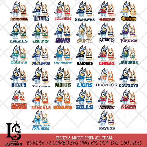 Bluey & Bingo 6 NFL ALL TEAM Svg Eps Dxf Png File, Bundle NFL svg, Digital Download, Instant Download