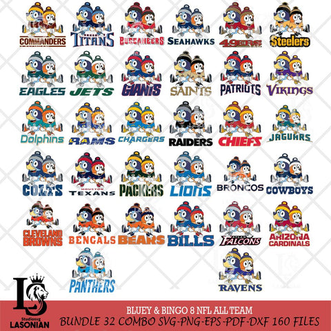 Bluey & Bingo 8 NFL ALL TEAM Svg Eps Dxf Png File, Bundle NFL svg, Digital Download, Instant Download