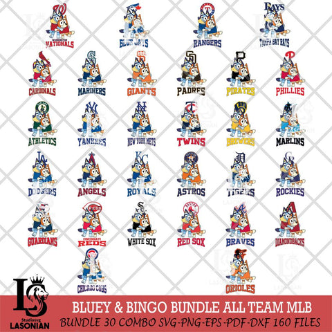 Bluey & Bingo 12 MLB ALL TEAM Svg Eps Dxf Png File, Bundle MLB svg, Digital Download, Instant Download