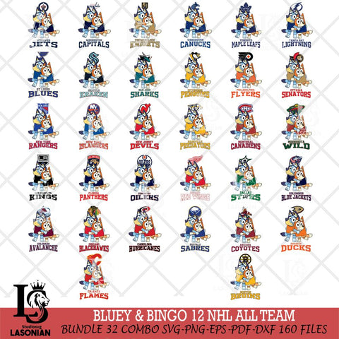 Bluey & Bingo 12 NHL ALL TEAM Svg Eps Dxf Png File, Bundle NHL svg, Digital Download, Instant Download