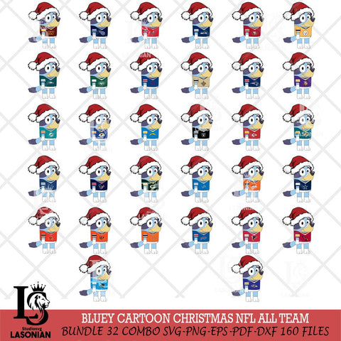 Bluey Cartoon Christmas NFL ALL TEAM Svg Eps Dxf Png File, Digital Download, Instant Download