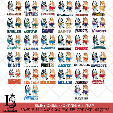 Bluey Chilli Sport NFL ALL TEAM Eps Dxf Png File, Digital Download, Instant Download