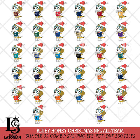 Bluey Honey Christmas NFL ALL TEAM Svg Eps Dxf Png File, Digital Download, Instant Download