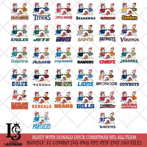 Bluey With Donald Duck Christmas NFL ALL TEAM Cricut,Bundle NFL SVG DXF EPS PNG FILE, Digital Download,Instant Download, Silhouette