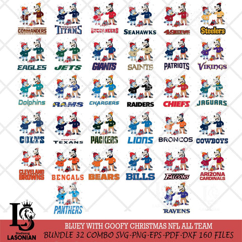 Bluey With Goofy Christmas NFL ALL TEAM Cricut,Bundle NFL SVG DXF EPS PNG FILE, Digital Download,Instant Download, Silhouette