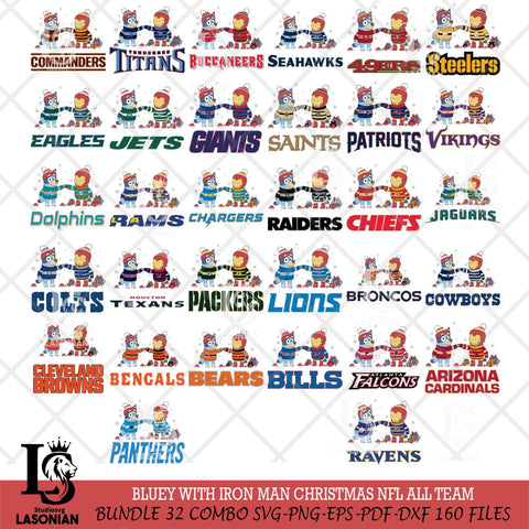 Bluey With Iron man Christmas NFL ALL TEAM Cricut,Bundle NFL SVG DXF EPS PNG FILE, Digital Download,Instant Download, Silhouette