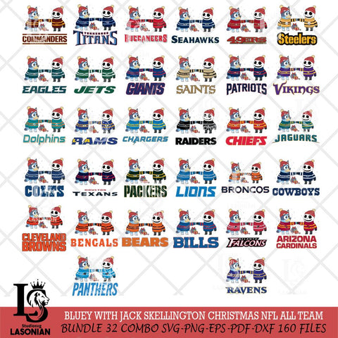 Bluey With Jack Skellington Christmas NFL ALL TEAM Cricut,Bundle NFL SVG DXF EPS PNG FILE, Digital Download,Instant Download, Silhouette