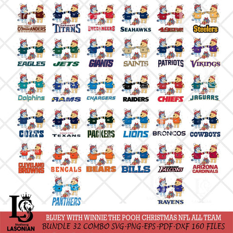 Bluey With Winnie The Pooh Christmas NFL ALL TEAM Cricut,Bundle NFL SVG DXF EPS PNG FILE, Digital Download,Instant Download, Silhouette
