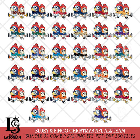 Bluey & Bingo Christmas NFL ALL TEAM Svg Eps Dxf Png File, Digital Download, Instant Download