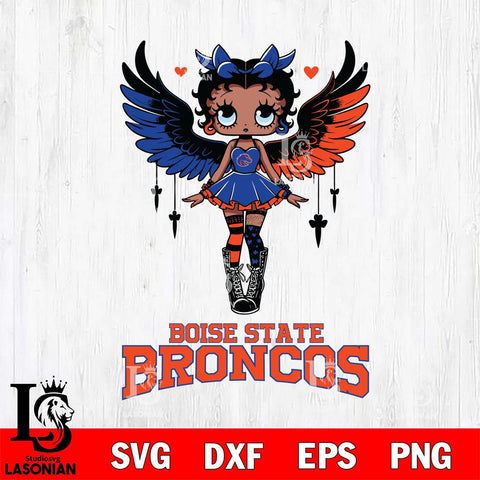 Boise State Broncos Anglel Black Fan Girl Betty Boop, Svg Eps Dxf Png File, Digital Download