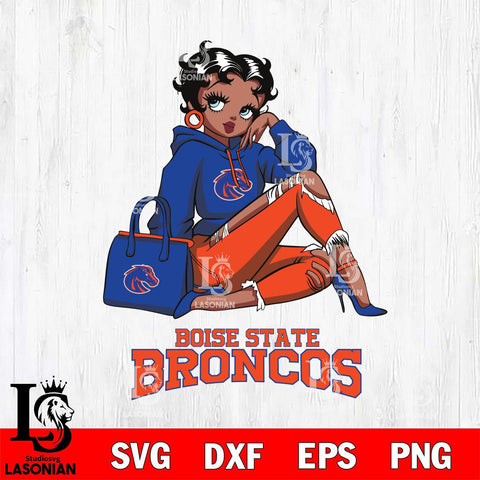 Boise State Broncos Awesome Black Fan Girl Betty Boop, Svg Eps Dxf Png File, Digital Download