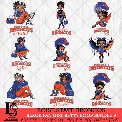 Boise State Broncos Black Fan Girl Betty Boop Bundle 9, Svg Eps Dxf Png File, Digital Download