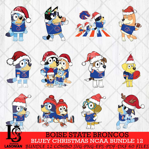 Boise State Broncos Bluey Christmas NCAA Bundle 12 SVG Eps Dxf Png File, Digital Download, Instant Download