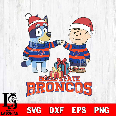 Boise State Broncos Bluey With Charlie Brown Christmas File Cut, NCAA SVG DXF EPS PNG FILE, Digital Download,Instant Download, Silhouette