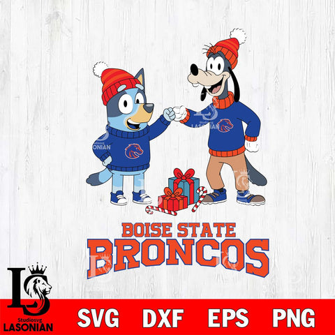 Boise State Broncos Bluey With Goofy Christmas File Cut, NCAA SVG DXF EPS PNG FILE, Digital Download,Instant Download, Silhouette