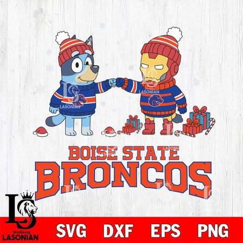 Boise State Broncos Bluey With Iron man Christmas File Cut, NCAA SVG DXF EPS PNG FILE, Digital Download,Instant Download, Silhouette
