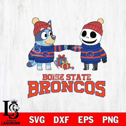 Boise State Broncos Bluey With Jack Skellington Christmas File Cut, NCAA SVG DXF EPS PNG FILE, Digital Download,Instant Download, Silhouette