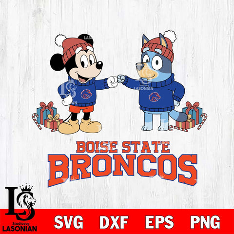 Boise State Broncos Bluey With Mickey Christmas File Cut, NCAA SVG DXF EPS PNG FILE, Digital Download,Instant Download, Silhouette