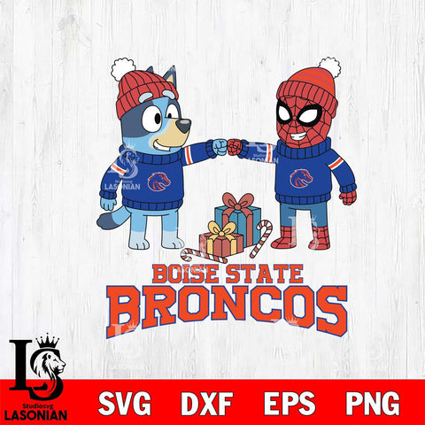 Boise State Broncos Bluey With Spider man Christmas File Cut, NCAA SVG DXF EPS PNG FILE, Digital Download,Instant Download, Silhouette