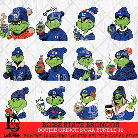 Boise State Broncos Boujee Grinch NCAA Bundle 12 SVG Eps Dxf Png File, Digital Download, Instant Download