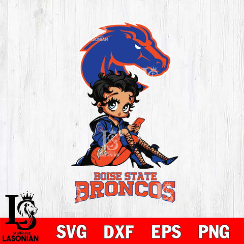 Boise State Broncos Style Black Fan Girl Betty Boop, Svg Eps Dxf Png File, Digital Download