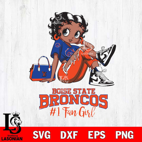 Boise State Broncos #1 Black Fan Girl Betty Boop, Svg Eps Dxf Png File, Digital Download