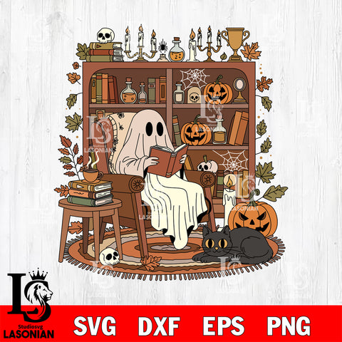 Book Lover Ghost halloween SVG DXF EPS PNG FILE, Digital Download,Instant Download, Silhouette