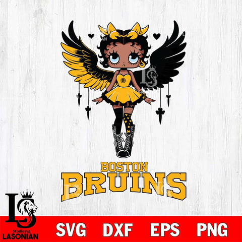 Boston Bruins Anglel Black Fan Girl Betty Boop, Svg Eps Dxf Png File, Digital Download
