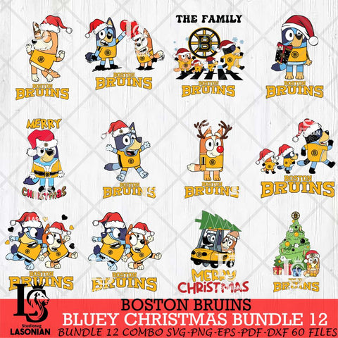 Boston Bruins Bluey Happy Christmas Bundle 12 Svg Eps Dxf Png File, Digital Download