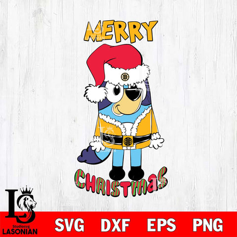 Boston Bruins Bluey Merry Christmas Bluey Santa Claus Svg Eps Dxf Png File, Digital Download