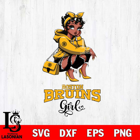 Boston Bruins Fashion Black Fan Girl Betty Boop, Svg Eps Dxf Png File, Digital Download