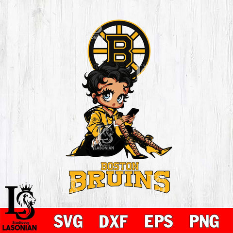 Boston Bruins Style Black Fan Girl Betty Boop, Svg Eps Dxf Png File, Digital Download