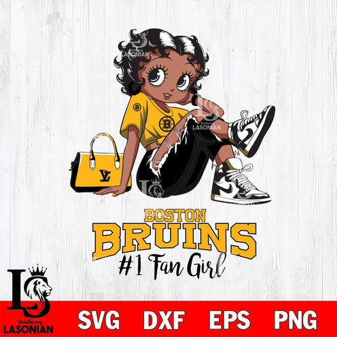 Boston Bruins #1 Black Fan Girl Betty Boop, Svg Eps Dxf Png File, Digital Download