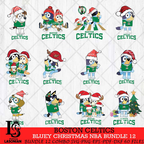 Boston Celtics Bluey Christmas NBA Bundle 12 Cricut , Christmas Svg , Bluey svg , Digital Download, dxf eps png pdf file