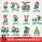 Boston Celtics Bluey Happy Christmas Bundle 12 Svg Eps Dxf Png File, Digital Download