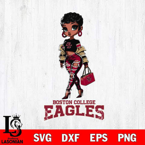 Boston College Eagles Beautiful Black Fan Girl, Svg Eps Dxf Png File, Digital Download