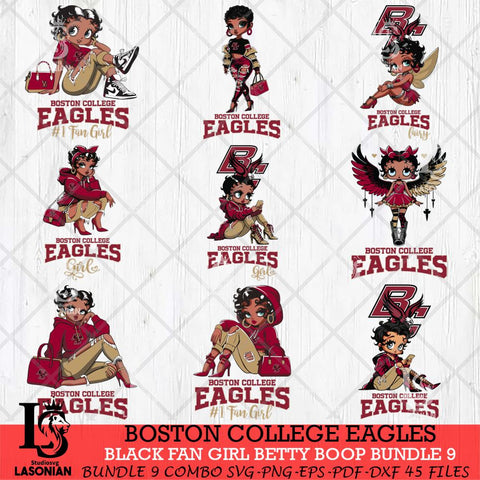 Boston College Eagles Black Fan Girl Betty Boop Bundle 9, Svg Eps Dxf Png File, Digital Download