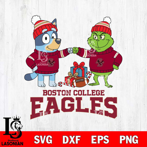 Boston College Eagles Bluey With Grinch Christmas File Cut, NCAA SVG DXF EPS PNG FILE, Digital Download,Instant Download, Silhouette
