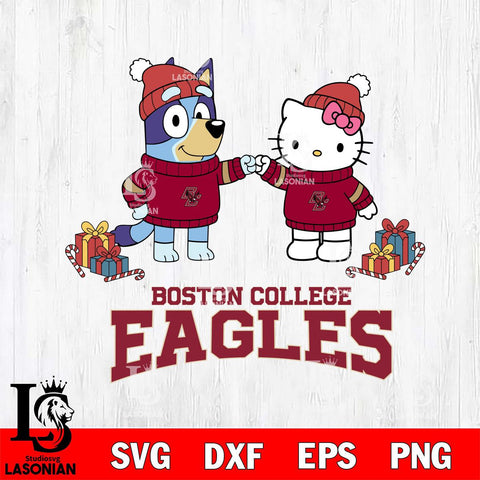 Boston College Eagles Bluey With Hello kitty Christmas File Cut, NCAA SVG DXF EPS PNG FILE, Digital Download,Instant Download, Silhouette