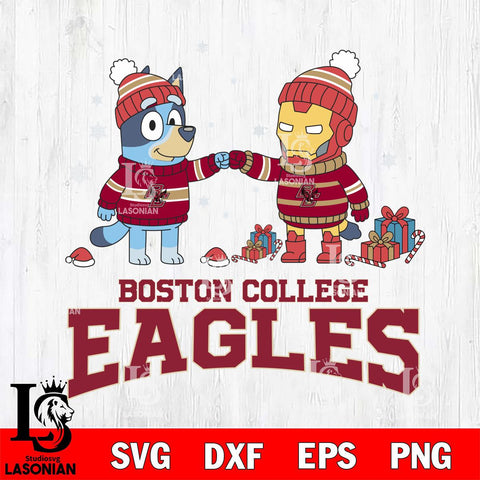 Boston College Eagles Bluey With Iron man Christmas File Cut, NCAA SVG DXF EPS PNG FILE, Digital Download,Instant Download, Silhouette