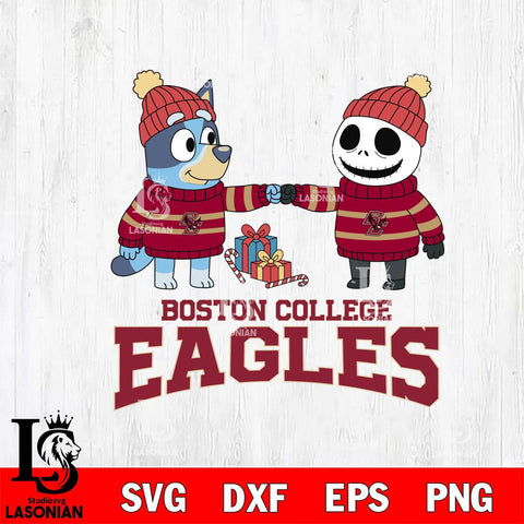 Boston College Eagles Bluey With Jack Skellington Christmas File Cut, NCAA SVG DXF EPS PNG FILE, Digital Download,Instant Download, Silhouette