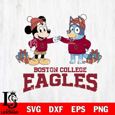 Boston College Eagles Bluey With Mickey Christmas File Cut, NCAA SVG DXF EPS PNG FILE, Digital Download,Instant Download, Silhouette